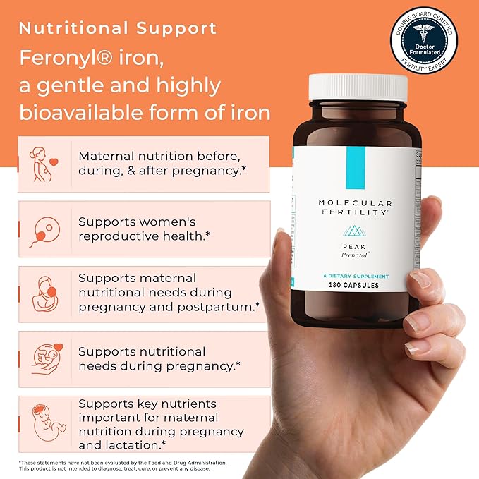 Peak Prenatal - Doctor Formulated Prenatal Vitamins for Women - Third Party Tested Fertility Supplement - Choline, Methylated Folate, Vitamin D, Iron, Probiotics - 30 Day Supply