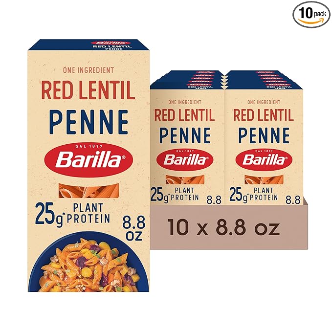 Barilla Red Lentil Penne Pasta, 8.8 oz (Pack of 10) - Gluten Free, Non GMO & Kosher - Plant Based Protein
