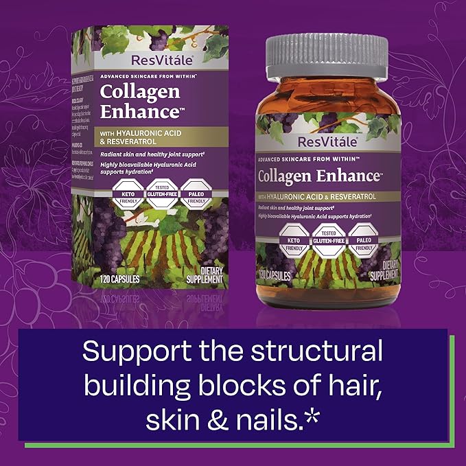 ResVitále Collagen Enhance - Beauty Supplement with Hyaluronic Acid & Resveratrol - 120 Capsules