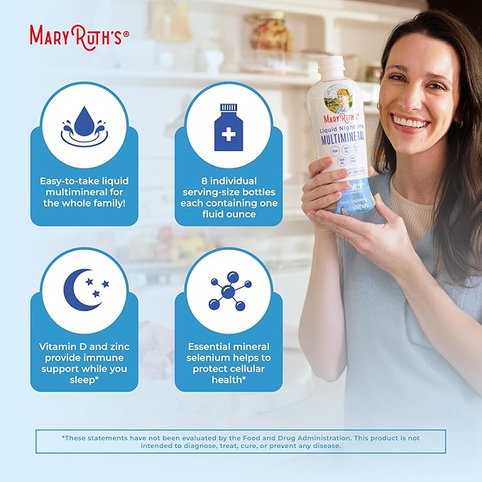 MaryRuth's Liquid Nighttime Multimineral Travel Pack | NO Melatonin | Bedtime Routine | Magnesium Citrate | Calcium | Zinc | Vitamin D3 | Vegan | Sugar Free | Gluten Free | 1 Oz | 8 Servings