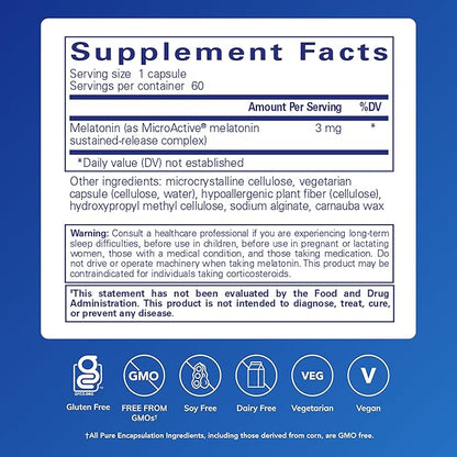 Pure Encapsulations Melatonin-SR - Extended Release Melatonin - Supports Restful Sleep* - Sleep Supplement - Gluten Free & Vegan - 60 Capsules