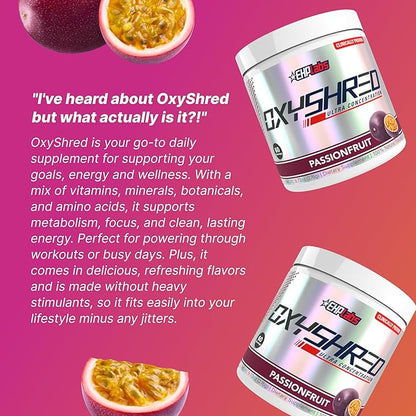 EHP Labs OxyShred Pre Workout Powder & Shredding Supplement - Preworkout Powder with L Glutamine & Acetyl L Carnitine, Energy Boost Drink - Passionfruit, 60 Servings