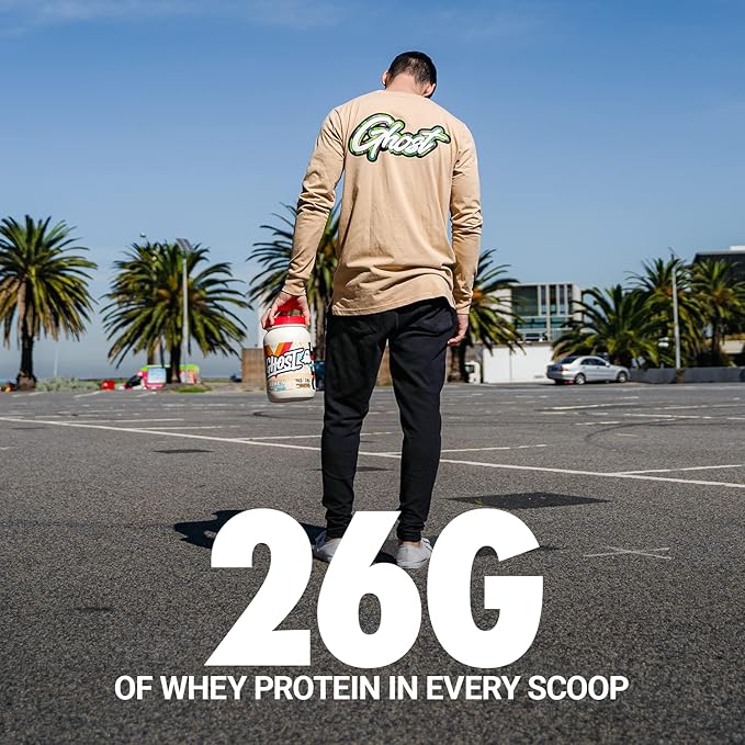 GHOST Whey Protein Powder, Peanut Butter Cereal Milk - 2LB, 26G of Protein - Whey Protein Blend - ­Post Workout Fitness & Nutrition Shakes, Smoothies, Baking & Cooking - Soy & Gluten-Free