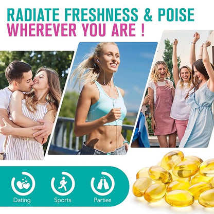 Body Odor Supplement(120 Softgel),Body Deodorizing Supplement,Natural Internal Odor Control Pills Supports Fresh Breath & Whole-Body Freshness,for Men & Women
