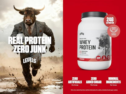 Levels Grass Fed Whey Protein Powder, No Artificials, 24G of Protein, Strawberry, 2LB