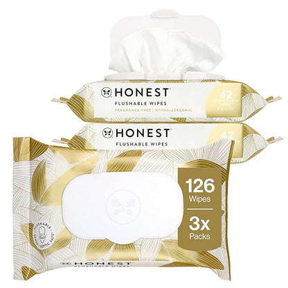 The Honest Company Flushable Wipes for Sensitive Skin, Hypoallergenic, Fragrance-Free, Gilded Wings Design, 126 Count