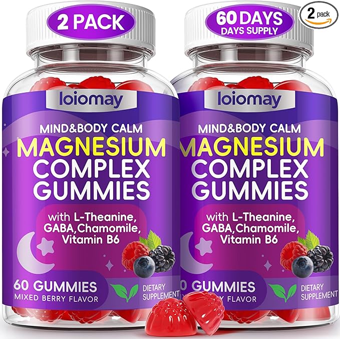 Magnesium Glycinate Gummies for Adults & Kids, High Absorption Triple Magnesium Complex Supplement with Glycinate, L-Threonate, Malate, Vegan, Sugar Free Chews for Sleep & Calm Mood, 2 Pack
