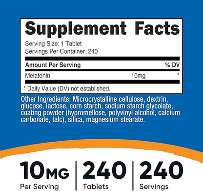 Nutricost Melatonin 10mg, 240 Tablets - 10mg Per Serving, Non-GMO, Gluten Free