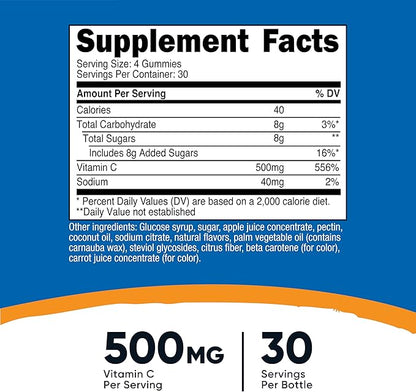 Nutricost Vitamin C Gummies (500mg) 120 Gummies - Made with Natural Flavors & 556% DV of Vitamin C, Vegan, GMO-Free, Gluten-Free, 30 Servings