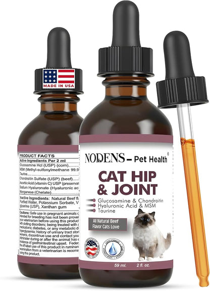 NODENS Cat Hip and Joint Liquid Glucosamine for Cats with Chondroitin – All Natural Cat Joint Supplement for Senior Cats Pain Relief Anti-inflammatory for Improved Joint Flexibility & Mobility 2oz