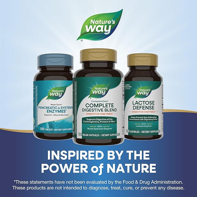 Nature's Way CompleteGest, Complete Digestive Blend, Vegan Enzymes, Supports Digestion of Fat, Carbohydrates, Proteins & Fiber*, 180 Capsules (Packaging May Vary)