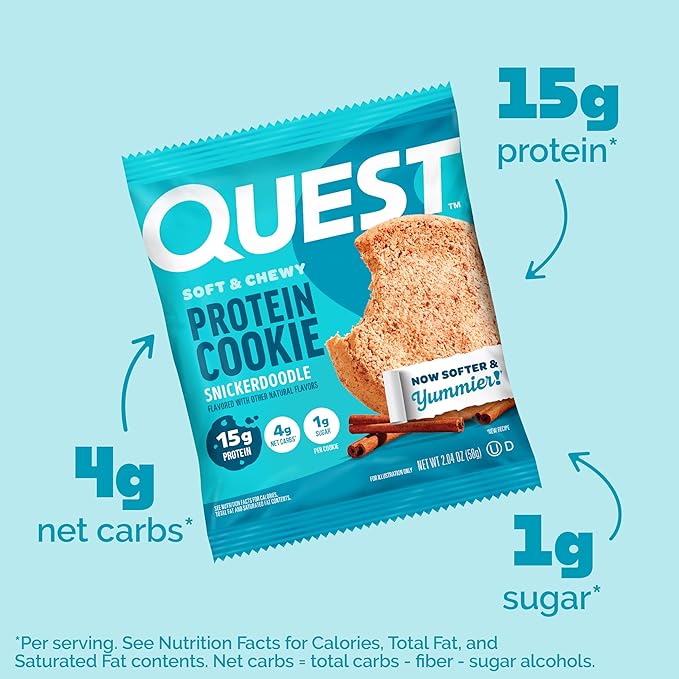 Quest Nutrition Snickerdoodle Protein Cookie,15g Protein,1g Sugar,4g Net Carbs,Keto Friendly,High-Protein,Low Carb;,12 Count (Pack of 2)