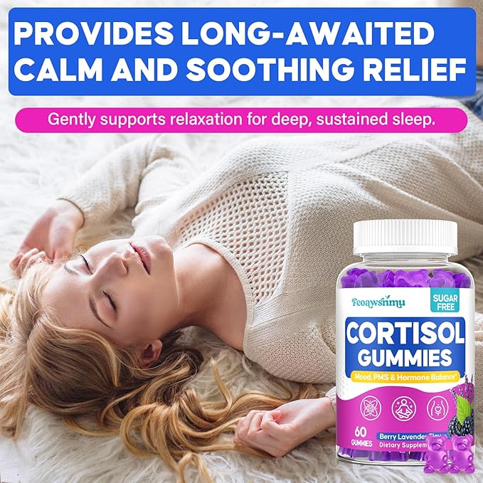 Cortisol Supplement for Women, Cortisol Reducer with Ashwagandha, Myo-Inositol, GABA & Saffron, Stress Relief, Calm, Sleep Support, Hormone Balance & PMS Support, Sugar Free Vegan Gummies, 60 Count