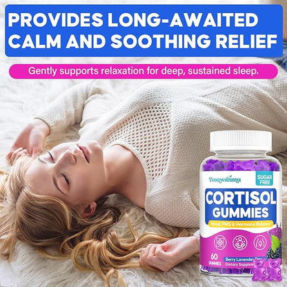 Cortisol Supplement for Women, Cortisol Reducer with Ashwagandha, Myo-Inositol, GABA & Saffron, Stress Relief, Calm, Sleep Support, Hormone Balance & PMS Support, Sugar Free Vegan Gummies, 60 Count