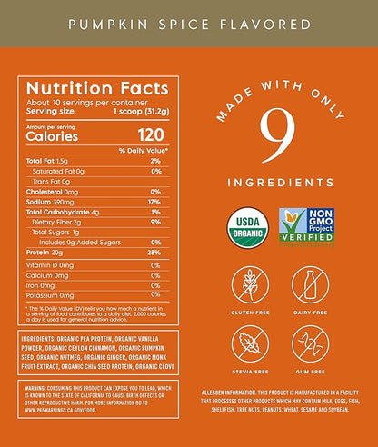 Truvani Vegan Pea Protein Powder | Pumpkin Spice | 20g Organic Plant Based Protein | 10 Servings | Keto | Gluten & Dairy Free | Low Carb | No Added Sugar