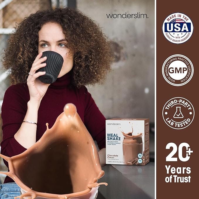 WonderSlim Meal Replacement Shake, Chocolate Cream, 15g Protein, 24 Vitamins & Minerals, Gluten Free (7ct)
