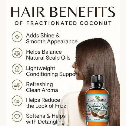 USDA Certified Organic Fractionated Coconut Oil, for Aromatherapy Relaxing Massage, Carrier Oil for Diluting Essential Oils, Hair & Skin Care Benefits, Moisturizer & Softener