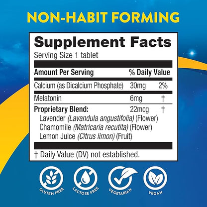 MidNite Extended Release Medium Dose, 6 mg Melatonin Sleep Aid, Non-Habit Forming, Herbal Dietary Supplement for Adults, Drug-Free, Gluten-Free, Lactose-Free, Vegetarian, Vegan, 30 Tablets