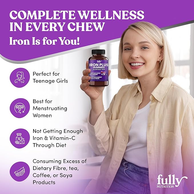 Iron Gummies Supplements for Women, Men and Kids – Health Blood & Energy Support for Iron Deficiency, Anemia, No After Taste- Fresh Grape Flavor- 100 Gummies (50 Days Supply)