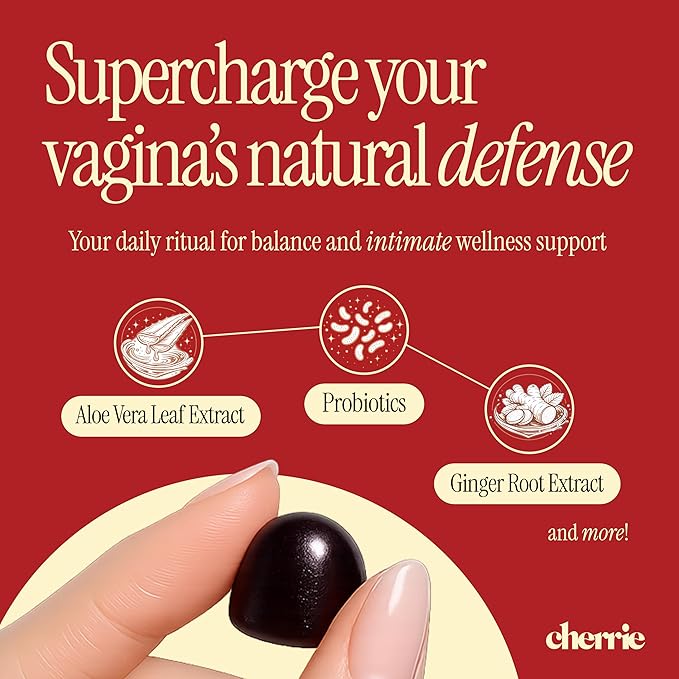 CHERRIE Vaginal Probiotic Gummies for Women, Balanced pH, Healthy Odor, Yeast Balance & Flora Support, Bloating Relief, Gut Health, Mixed Berry Flavor, 60 Count