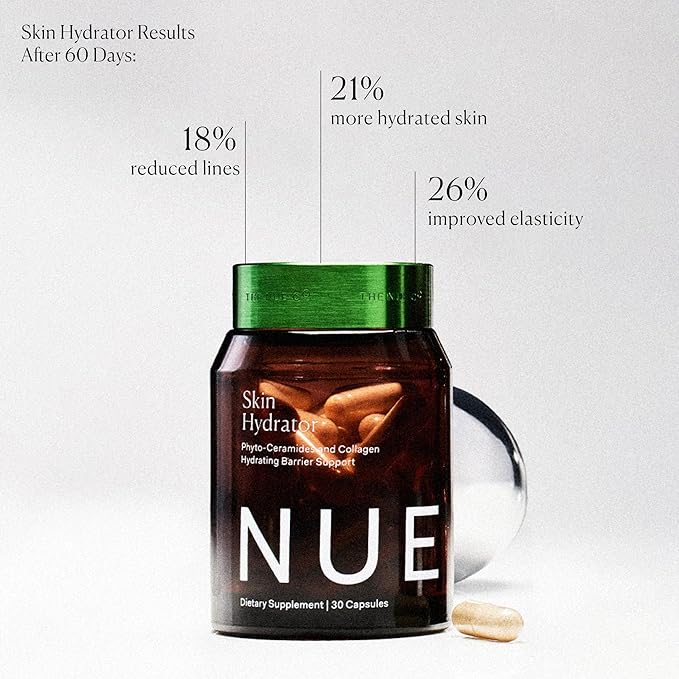 The Nue Co. Skin Hydrator Supplement - Daily Skin Support with Hydrolyzed Collagen, Aloe & Hyaluronic Acid - Gluten Free Supplement for Radiance and Hydration Support | 30 Capsules