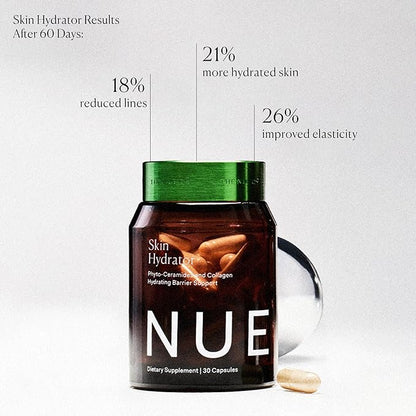 The Nue Co. Skin Hydrator Supplement - Daily Skin Support with Hydrolyzed Collagen, Aloe & Hyaluronic Acid - Gluten Free Supplement for Radiance and Hydration Support | 30 Capsules