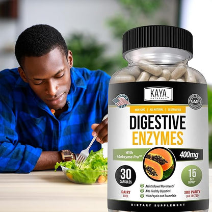 Kaya Naturals Digestive Enzymes with Prebiotics & Probiotics - Constipation & Bloating Relief Pills for Women & Men - Aids Immune Function - Digestion Support - 30 Veggie Capsules
