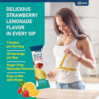 GLP-1 Support Drink Mix Powder - Women Men Weight Loss Support - GLP1 Support Prebiotic Fiber Supplement - Daily Natural Metabolism & Fat Burn Support - Reduce Bloating Gut