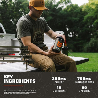 MTN OPS Ignite Sugar Free Energy Drink Powder Naturally Sweetened with Monk Fruit, 200mg Caffeine, Nootropic Blend for Energy, Focus & Endurance, L Arginine & L Citrulline, 45 Servings, Peach Lemonade