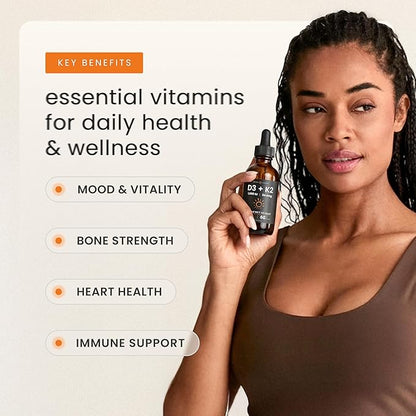 NutraChamps Vitamin D3 K2 Drops, Liquid Vitamin D3 5000 IU & K2 D3 with MK7, Vitamin D Drops for Kids, Bones, Heart & Immune Health, Liquid Vitamin D in MCT Oil for Better Absorption