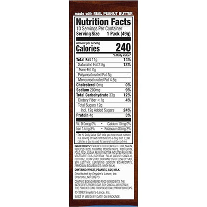 Lance Sandwich Cookies, Nekot Peanut Butter, 10 Individually Wrapped Packs, 6 Sandwiches Each