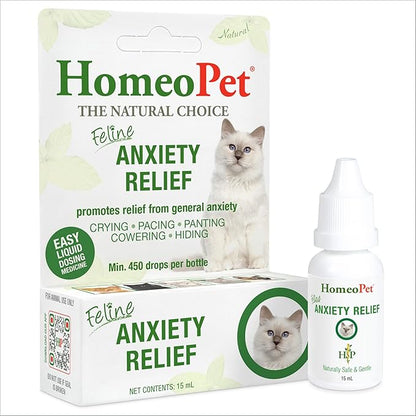 HomeoPet Feline Anxiety Relief, Safe and Natural Pet Stress and Anxiety Support Supplement for Cats, 15 Milliliters