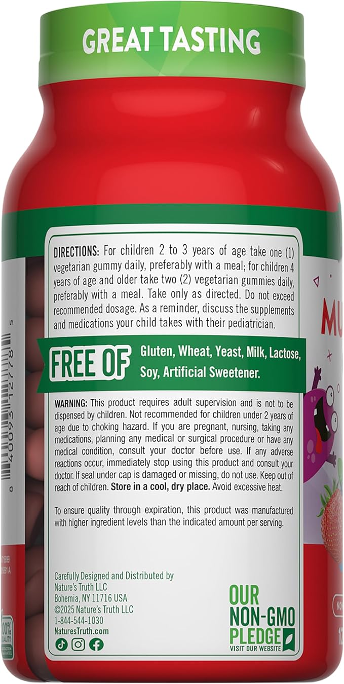 Nature's Truth Kids Multivitamin Gummies with Probiotics | 120 Count | Berry Punch Flavor | Vegetarian, Non-GMO & Gluten Free Supplement