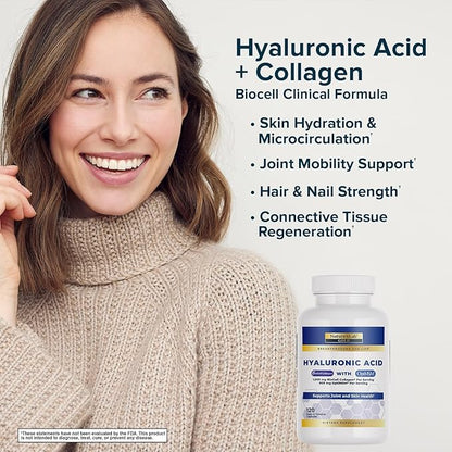 Nature's Lab Hyaluronic Acid with Biocell Collagen and MSM - Skin Hydration, Joint Health - 120 Capsules (40 Day Supply)