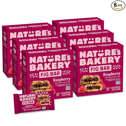 Nature’s Bakery Whole Wheat Fig Bars, Raspberry, Real Fruit, Vegan, Non-GMO, Snack bar, 6 Count (Pack of 6)