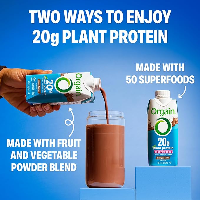 Orgain Vegan Protein Shake, Creamy Chocolate - 20g Plant Protein, Ready to Drink, 50 Superfoods, 0g Sugar, Gluten Free, No Artificial Sweeteners, No Soy or Dairy Ingredients, 11 Fl Oz (Pack of 12)