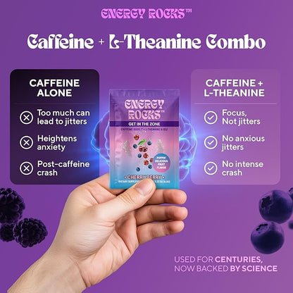 Caffeine Candy – Popping Energy Candy Crystals,100mg Caffeine L-Theanine & B12, – Fast Energy, No Drink Needed – Coffee Alternative 15-Pack (Cherry Berry)