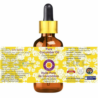 dève herbes Pure Cucumber Oil (Cucumis sativus) with Glass Dropper Cold Pressed 50ml (1.69 oz)