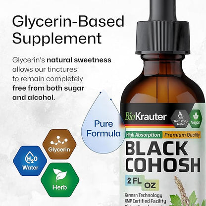 BIO KRAUTER® Perimenopause & Menopause Supplements for Women* - Pure Vegan Black Cohosh for Mood Support & Women's Wellness - Black Cohosh Supplements 2 Fl.Oz 28-Day Supply, Alcohol & Sugar Free