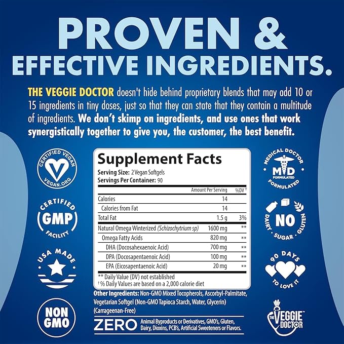 Vegan Omega 3 Supplement – Algae Omega 3 with DHA EPA DPA – Vegan Capsules from Algal – Fish Oil Alternative – Plant-Based Algae Oil Formula – Non-GMO, Carrageenan-Free (180 Capsules, 3 Month Supply)