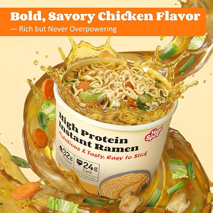 Healspot High Protein Instant Ramen (6 Cups) - 32g Plant-Based Protein, Non-Fried, Low Carb Low Fat, Non-GMO, Keto & Vegan Friendly (Golden-Chicken)