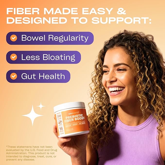 GoBiotix Fiber Supplement Powder with Prebiotics for Digestive Health and GLP-1 Support, Soluble Fiber for Gut Health & Debloat, Keto, Vegan, Gluten & Sugar Free, 35 Servings (2 Pack)