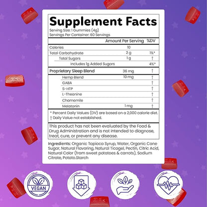 Premium Melatonin Sleep Gummies | Advanced Nighttime Blend with GABA, L-Theanine & Chamomile | Slumber Berry Vegan Gummies for Calm Relaxation & Restful Sleep | 60 Count