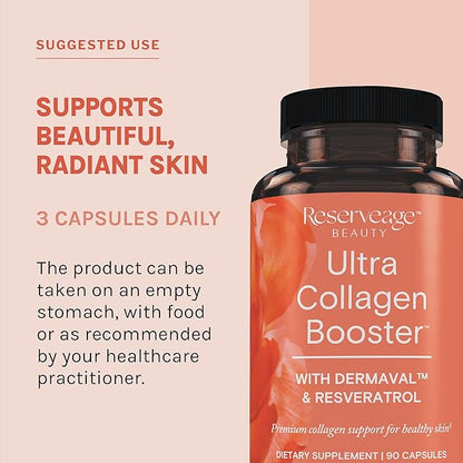 Reserveage Nutrition Ultra Collagen Booster, Skin Supplement, Supports Healthy Collagen Production, 90 Capsules