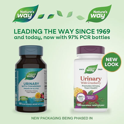 Nature's Way Urinary with Cranberry Premium Blend, Promotes Urinary Tract Health*, with Cranberry, Dandelion, Vegan, Non-GMO Project Verified, 100 Capsules (Packaging May Vary)