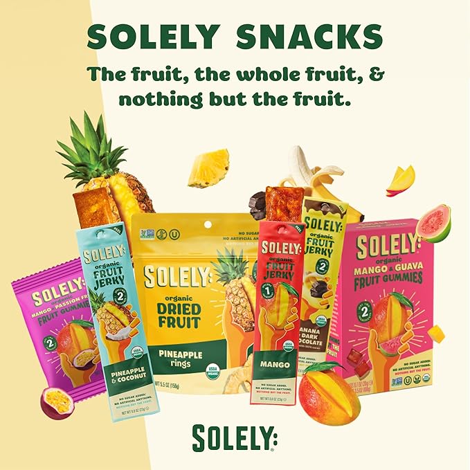 SOLELY - Organic Mango Whole Fruit Gummies Variety Pack (4 Flavors, 5 Bags per Box) - Real Fresh Fruit - Healthy Snacks for Adults & Kids - Non GMO, Vegan Snacks, Shelf Stable - 20 Bags (3.5 oz)