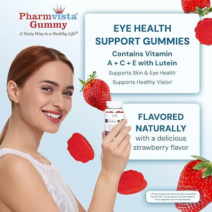 Pharmvista Eye Health Support Gummy - Vitamin A + C + E + Lutein - Gluten Free, Vegan Friendly Supplement - 60 Count