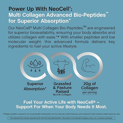 NeoCell Multi Collagen Bio-Peptides Powder | 10oz | Advanced with Hyaluronic Acid and Vitamin C | 10 Super Types of Collagen | Superior Absorption | Grassfed Protein Supplement