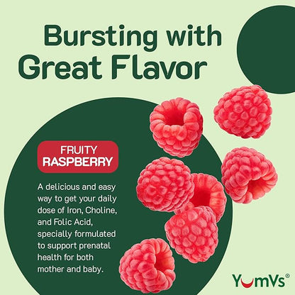 YumVs Prenatal Gummies for Women - Prenatal Vitamins for Women with Folic Acid, Iron & Choline - Vegetarian & Kosher Pregnancy Vitamins - Womens Prenatal Multivitamin with A C D3 E B6 B12 (60 Count)