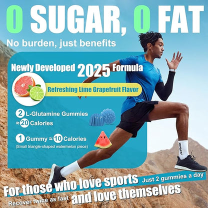 L-Glutamine Gummies 1000mg with BCAA, Potassium, Magnesium & Vitamin C, Muscle Recovery, Endurance Support & Daily Nutrition, Portable Supplement for Men＆Women, Lime Grapefruit Flavor, 120 Count